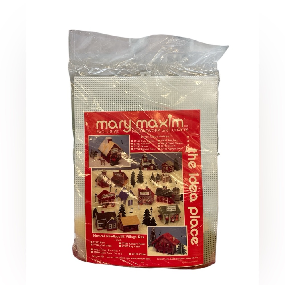 Vintage Mary Maxim Musical Needlepoint Christmas Village #77028 Craft Shop NWOT